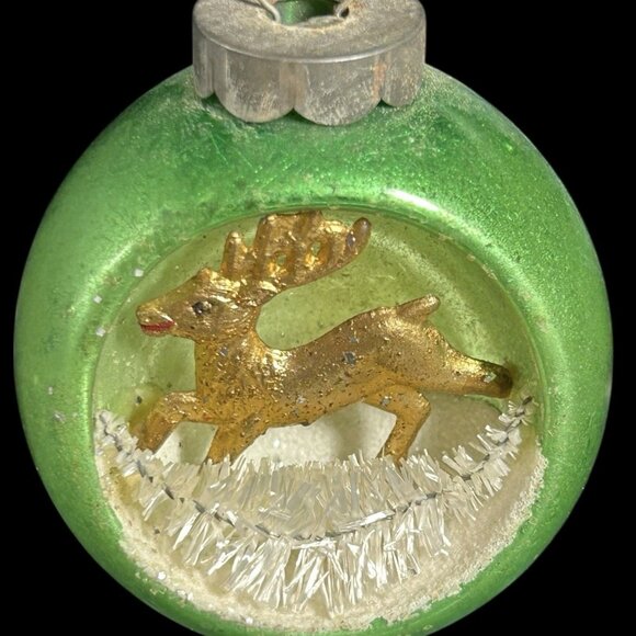 Blown Glass Indent Reindeer Pipe Cleaner Snow Diorama Christmas Ornament Germany - Picture 7 of 7